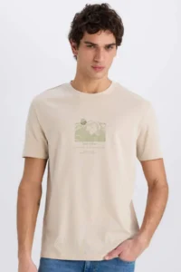 DeFacto 100% Cotton Regular Fit Crew Neck Printed Short Sleeve T-Shirt