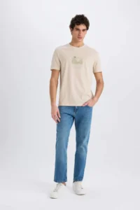 DeFacto 100% Cotton Regular Fit Crew Neck Printed Short Sleeve T-Shirt - Image 2