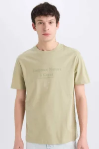 DeFacto 100% Cotton Regular Fit Crew Neck Printed Short Sleeve T-Shirt
