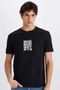 DeFacto 100% Cotton Regular Fit Crew Neck Printed Short Sleeve T-Shirt