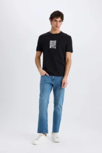 DeFacto 100% Cotton Regular Fit Crew Neck Printed Short Sleeve T-Shirt - Image 2