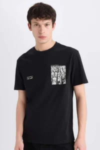 DeFacto 100% Cotton Regular Fit Crew Neck Printed Short Sleeve T-Shirt