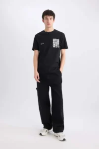 DeFacto 100% Cotton Regular Fit Crew Neck Printed Short Sleeve T-Shirt - Image 2