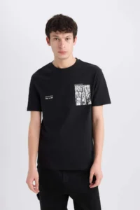 DeFacto 100% Cotton Regular Fit Crew Neck Printed Short Sleeve T-Shirt - Image 3