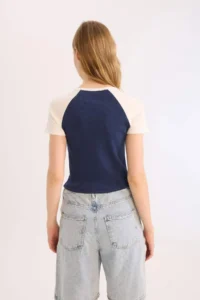 DeFacto Fitted Crew Neck Printed Ribbed Camisole Short Sleeve T-Shirt - Image 6