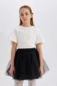 DeFacto Crew Neck Printed Short Sleeve T-Shirt Girls - Image 3