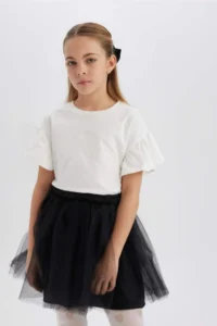 DeFacto Crew Neck Printed Short Sleeve T-Shirt Girls - Image 4