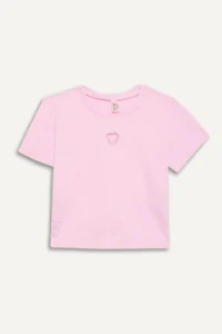 DeFacto Slim Fit Narrow Cut Crew Neck Heart Patterned Ribbed Short Sleeve T-Shirt Girl Child - Image 3