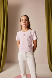 DeFacto Slim Fit Narrow Cut Crew Neck Heart Patterned Ribbed Short Sleeve T-Shirt Girl Child - Image 4
