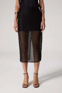 DeFacto Sorbet x Zippered Lace Fabric Basic Plain Slit Midi Black Pencil Skirt - Image 4