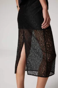 DeFacto Sorbet x Zippered Lace Fabric Basic Plain Slit Midi Black Pencil Skirt - Image 5