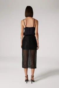 DeFacto Sorbet x Zippered Lace Fabric Basic Plain Slit Midi Black Pencil Skirt - Image 6
