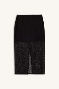 DeFacto Sorbet x Zippered Lace Fabric Basic Plain Slit Midi Black Pencil Skirt - Image 7