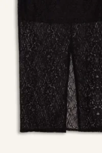 DeFacto Sorbet x Zippered Lace Fabric Basic Plain Slit Midi Black Pencil Skirt - Image 8