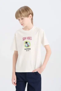 DeFacto Crew Neck Back Printed Short Sleeve T-Shirt Boy - Image 3