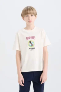 DeFacto Crew Neck Back Printed Short Sleeve T-Shirt Boy - Image 4