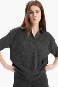 DeFacto Relax Fit Basic Plain Wrapped Short Sleeve T-Shirt - Image 7