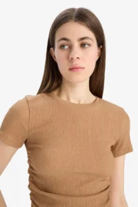 DeFacto Slim Fit Crew Neck Wrapped Short Sleeve T-Shirt