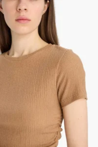 DeFacto Slim Fit Crew Neck Wrapped Short Sleeve T-Shirt - Image 5