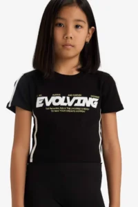 DeFacto Slim Fit Narrow Cut Crew Neck Printed Ribbed Camisole Short Sleeve T-Shirt Girl Child