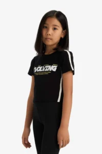 DeFacto Slim Fit Narrow Cut Crew Neck Printed Ribbed Camisole Short Sleeve T-Shirt Girl Child - Image 4