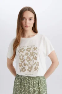 DeFacto Regular Fit Crew Neck Floral Short Sleeve T-Shirt