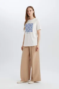 DeFacto Regular Fit Crew Neck Ethnic Patterned Short Sleeve T-Shirt - Image 2