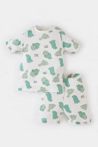 DeFacto 100% Cotton Dinosaur Printed Elastic Waist Pajama Set for Baby Boy