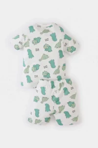 DeFacto 100% Cotton Dinosaur Printed Elastic Waist Pajama Set for Baby Boy - Image 4