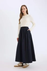 DeFacto A Cut Waist Elastic Parachute Fabric Maxi Hijab Skirt - Image 4