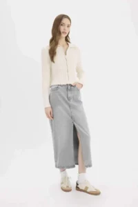DeFacto Long Fit Midi Jeans Skirt - Image 2