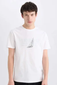 DeFacto 100% Cotton Regular Fit Crew Neck Printed Short Sleeve T-Shirt