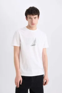 DeFacto 100% Cotton Regular Fit Crew Neck Printed Short Sleeve T-Shirt - Image 3