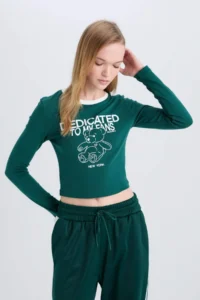 DeFacto Fitted Printed Crew Neck Ribbed Long Sleeve T-Shirt - Image 6