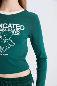 DeFacto Fitted Printed Crew Neck Ribbed Long Sleeve T-Shirt - Image 7