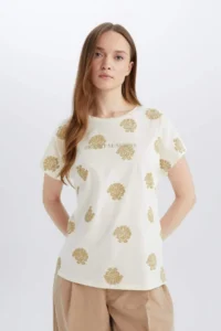 DeFacto Crew Neck Patterned Short Sleeve T-Shirt - Image 6