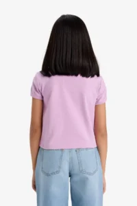 DeFacto Fitted Crew Neck Printed Ribbed Short Sleeve T-Shirt Girl Child - Image 6
