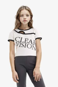 DeFacto Slim Fit Narrow Cut Crew Neck Printed Ribbed Camisole Short Sleeve T-Shirt Girl Child - Image 3
