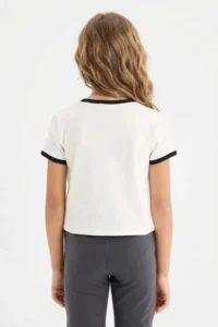 DeFacto Slim Fit Narrow Cut Crew Neck Printed Ribbed Camisole Short Sleeve T-Shirt Girl Child - Image 4