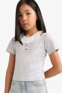 DeFacto Cropped Fit Crew Neck Ribbed Short Sleeve T-Shirt Girls