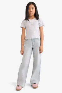 DeFacto Cropped Fit Crew Neck Ribbed Short Sleeve T-Shirt Girls - Image 2