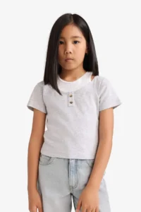 DeFacto Cropped Fit Crew Neck Ribbed Short Sleeve T-Shirt Girls - Image 4