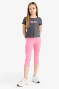 DeFacto Fitted Crew Neck Printed Ribbed Camisole Short Sleeve T-Shirt Girl Child - Image 2