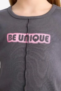 DeFacto Fitted Crew Neck Printed Ribbed Camisole Short Sleeve T-Shirt Girl Child - Image 5