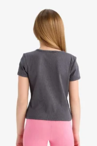 DeFacto Fitted Crew Neck Printed Ribbed Camisole Short Sleeve T-Shirt Girl Child - Image 6