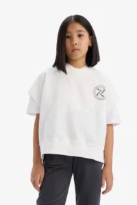 DeFacto Oversize Wide Fit Crew Neck Short Sleeve Printed Sweatshirt Girl Child - Image 3