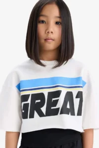 DeFacto Crew Neck Printed Short Sleeve T-Shirt Girls - Image 2