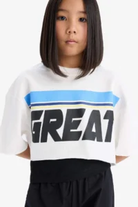 DeFacto Crew Neck Printed Short Sleeve T-Shirt Girls - Image 4