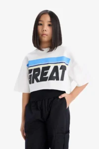 DeFacto Crew Neck Printed Short Sleeve T-Shirt Girls - Image 5