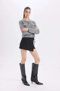 DeFacto Normal Waist Basic Plain Black Shorts Skirt